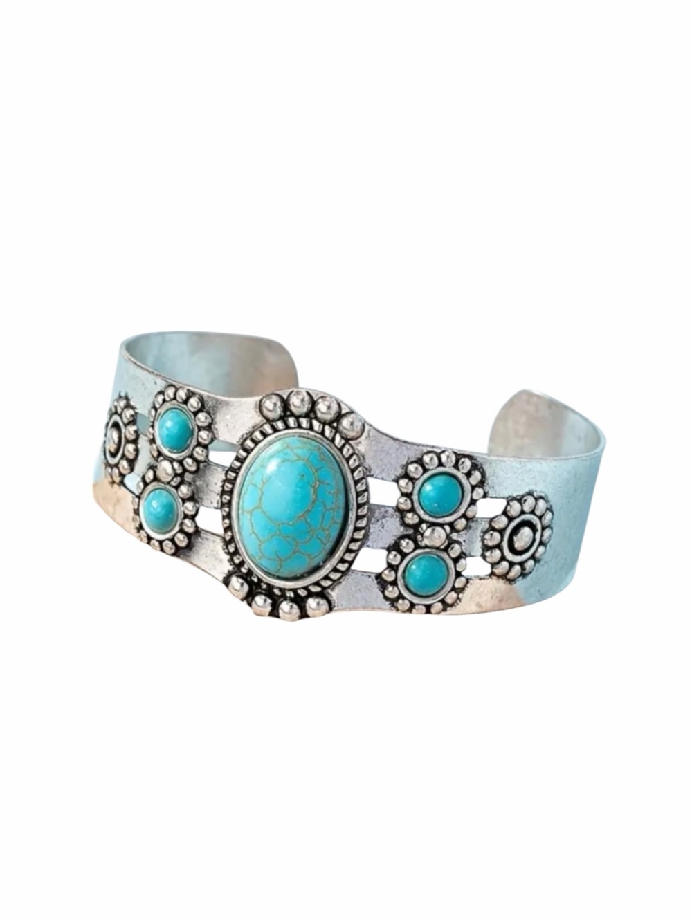 Bohemian Turquoise & Silver Multi-Stone Cuff Bracelet New